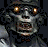 A pixelated contact sheet showing two frames of a Doom 3 animated buddy icon: left frame features a zombie-like character with glowing eyes and decayed skin, right frame displays the "DOOM" logo in fiery orange-yellow lettering on a black background.