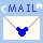 Pixel art image with blue background showing 'MAIL' text, envelope icon, and Mickey Mouse character in wizard outfit.