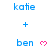 Animated sequence showing alternating text and heart symbols between 'katie' and 'ben' names with plus signs on white background.