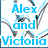 Animated icon with blue text 'Alex and Victoria' and 'July 18th 2007', repeating heart pattern background, changing wordwall text across frames.