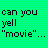 A 48x48 pixel animated buddy icon displaying text split across two frames on a green background, with black pixelated font and no visible characters or objects beyond the text.