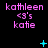 Pixelated text 'kathleen <3's katie' in pink on black background with cyan plus and star symbols appearing at different positions.