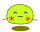 Two pixelated yellow circular figures with green outlines, red star-shaped cheeks, and brown oval bases, showing different facial expressions and arm positions.