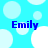 Blue text "Emily" appears four times on a light blue background with white circles, each circle partially cropped by the frame edges.