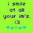 Green background with black text reading 'i smile at all your im's.' and a heart symbol, below which are five blue star-like shapes in two