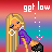 Pixel art contact sheet of six animated frames showing a cartoon woman in various poses with "get low" text above each frame.