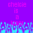 Pixelated text 'chelcie is a loser' repeated twice on purple background with blue pixel-art border.
