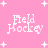 Pink background with white pixelated text reading "Field Hockey" and scattered white plus signs, with visible pixelation and partial text in some areas.
