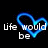 Blue neon heart outline with white pixelated text on black background, displaying phrases about life being better if he answers.