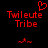 Red pixelated text 'Twileute Tribe' with a heart symbol above the first word, two small red shapes below, on black background.