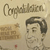 Pixelated image with cursive text at top, a small red dot below, and a stylized face on the right side.