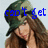 A pixelated image of a person with long brown hair wearing a camouflage bucket hat, with blue text overlaid in four showing sequential text changes