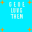 Pixelated blue background with orange stars and white text reading "GEDE LUMS THEM" in four identical quadrants.