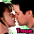 Animated contact sheet of a kissing couple with alternating text labels "True" and "Love" over green and white backgrounds, displayed in 4x4 grid format.