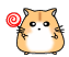 Pixelated hamster-like character with orange-brown fur and white belly holds red spiral lollipop in left hand, then moves it to cover mouth.