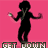 Animated silhouette of a person dancing with earphones against a pink background, repeating 'GET DOWN' text below.