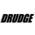 Black pixelated text spelling DRUDGE on a white background with slight grayscale noise.