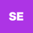 Purple square background with white pixelated letters SE centered in the middle.