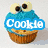 Blue cookie monster face with large eyes and open mouth, partially obscured by text overlays on a light background.