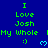 Blue background with green text reading "I Love Josh My Whole :)" and light blue heart symbols arranged in a repeating pattern.