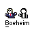 Pixelated icon shows two figures with one in a dark blue jacket with red '1' and striped shirt, the other in a striped shirt, both with blank faces, labeled 'Boeheim' below.