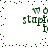 Green pixelated text 'no stapler' appears in four quadrants with scattered green dots on white background, animated to shift position across frames.