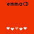 Red background with black text 'emma<3' at top and five white pixel hearts below, one heart is light pink in the center.