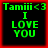 Green text on black background with red border displays 'Tamiii <3 I LOVE YOU' in pixelated font across four identical