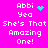 Pixelated text on bright pink background with cyan heart and star symbols replacing 'Abbi' in different frames.