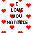 Pixelated red hearts and black text reading 'I LOVE YOU NATALIE' on a white background, with heart symbols scattered throughout the composition.