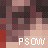 Pixelated image of a character's face with repeated 'PSOIV' text, showing animation of mouth opening and closing.