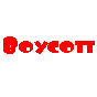 Red text and circular icons on gray background, showing variations of 'Boycott' and 'Disney' with Mickey Mouse faces crossed out by red circles.