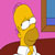 Yellow-skinned cartoon character with large white eyes and a brown suit against pink background.