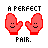 pixelated red mittens with smiling faces, each labeled 'A PERFECT FAIR.' in black text above and below