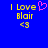 Blue background with yellow text reading "I Love Blair <3" and a pink pixelated heart symbol on the left side.