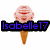 Pixelated ice cream cone with pink scoop and brown cone, overlaid with text in different colors