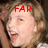 A four- shows a person with light brown hair and fair skin, wearing a white top. Red text overlays each : FAR in the top-left, FROM in the top-right, NORMAL in the bottom-left