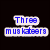 Two side-by-side pixelated text displays with 'Three' above 'musketeers', one in blue on black background, the other in red on dark background.