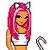 Pixel art icon of a cartoon character with pink hair, cat ears, and a white crop top against a plain background.