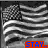 Animated sequence of a waving American flag with changing text labels below the flag in red and blue pixelated fonts.