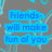 Blue text on gray background with cyan heart outlines and abstract shapes, displaying two variations of a phrase about friends.