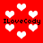 Red background with white pixelated hearts and repeated black text "ILoveCody" in two