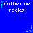 Blue background with repeated white text 'catherine rocks!' and cyan star-and-dot animations.