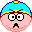 Six pixelated cartoon faces with blue hats and yellow trim, each showing different mouth expressions against a gray background.