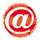 Four circular red-and-white animated buddy icons arranged in a 2x2 grid, each containing a distinct lowercase letter inside concentric rings with pixelated edges.