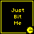 Four identical black square with yellow borders display "Just Bit Me" text and a yellow Pac-Man icon in the bottom-right corner, each showing a different Pac-Man mouth state