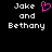 Pixelated text displays 'Jake and Bethany' with a pink heart symbol between the names on both sides of an animated split-screen.