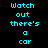 Pixelated cyan text "Watch out there's a car" on black background with four variations of light glow effects.