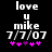 Black background displays white text 'love u mike 7/7/07' with five pink asterisks below, where the third asterisk is purple in the second frame.