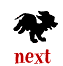 Four black silhouette figures of a running creature with wings and a tail, each labeled 'next' in red text below.